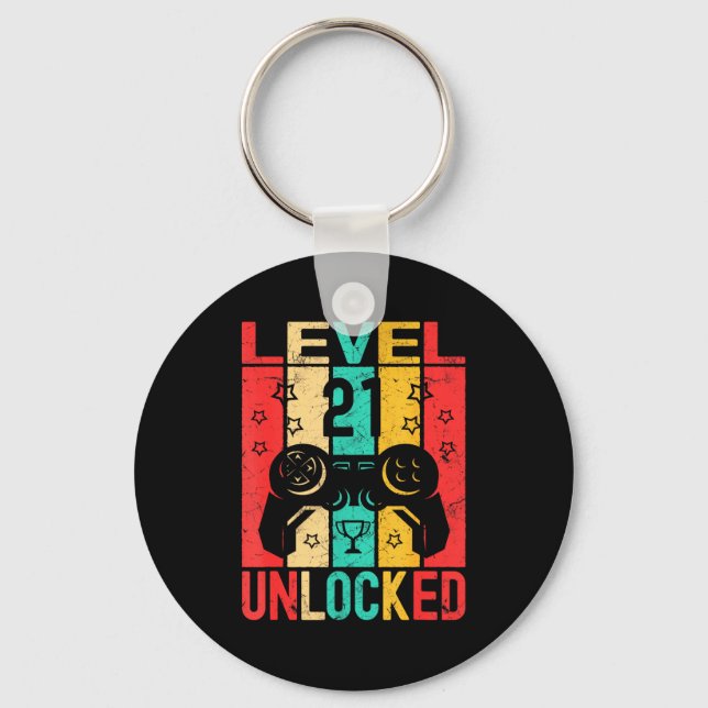 21st Birthday Level 21 Unlocked Gamer Funny Birthd Keychain (Front)