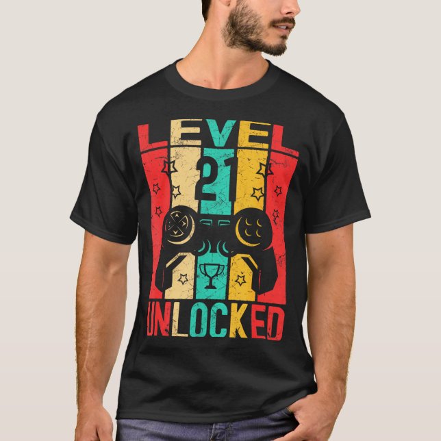 21st Birthday Level 21 Unlocked Gamer Funny Birthd T-Shirt (Front)