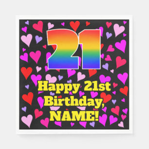 21st Birthday: Loving Hearts Pattern, Rainbow # 21 Napkin