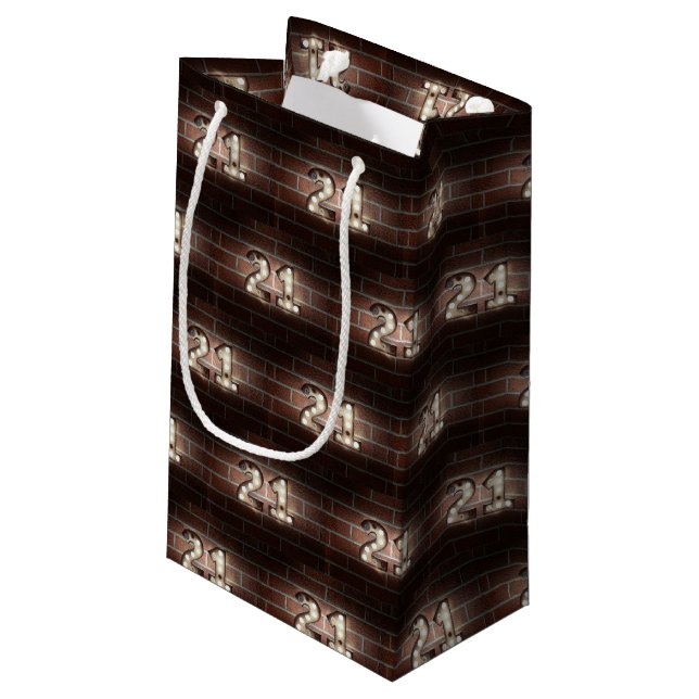 21st birthday-marque lights on brick small gift bag (Back Angled)
