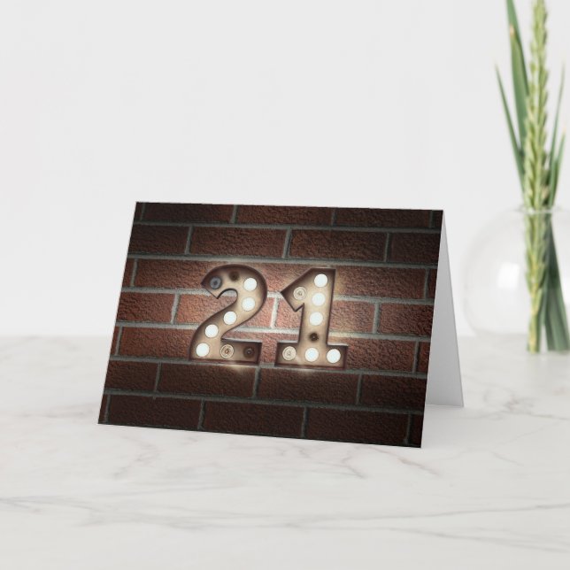 21st birthday-marquee light sign on brick card (Front)