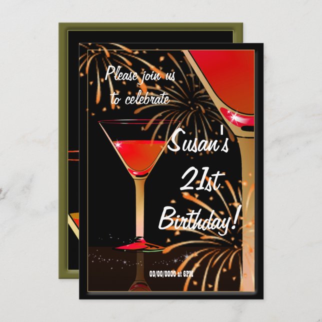 21st Birthday Martini Cocktail Party Invitation (Front/Back)