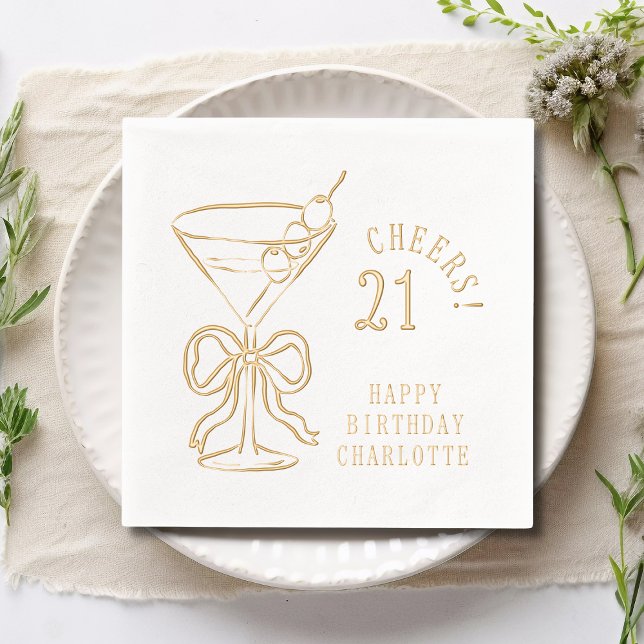 21st Birthday Martini Twenty-First Personalized Foil Napkins (Creator Uploaded)