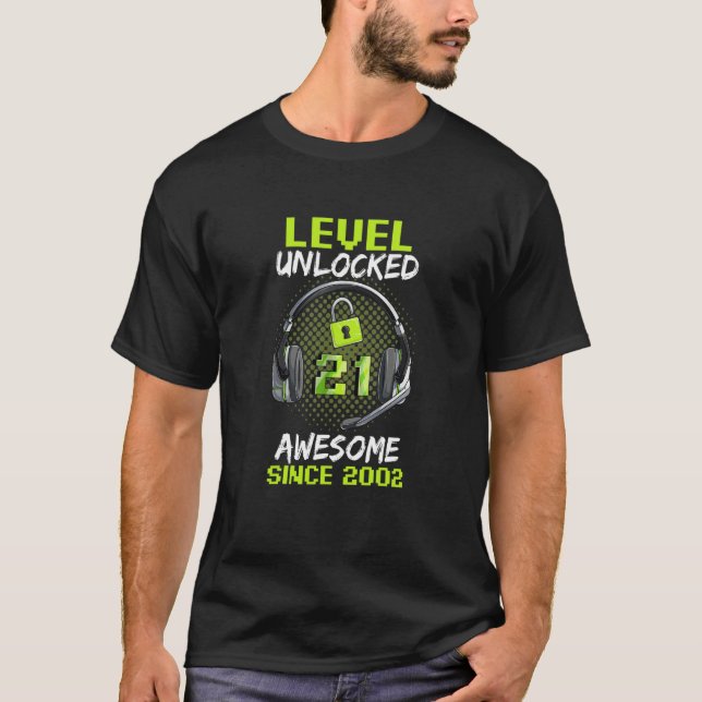 21st Birthday Men Level 21 Unlocked Awesome Since  T-Shirt (Front)