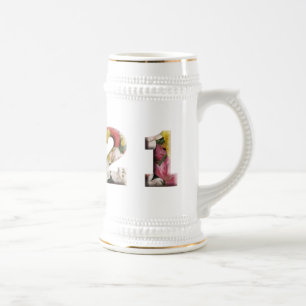 21st Birthday Milestone Floral Customized Beer Stein