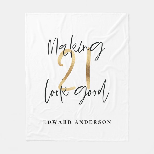 21st birthday modern black and gold stylish fleece blanket (Front)