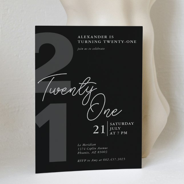 21st Birthday Modern Minimalist Black Grey  Invitation (Creator Uploaded)