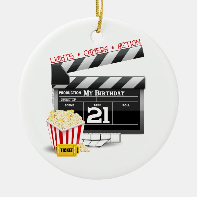 21st Birthday Movie Party Ceramic Ornament (Front)