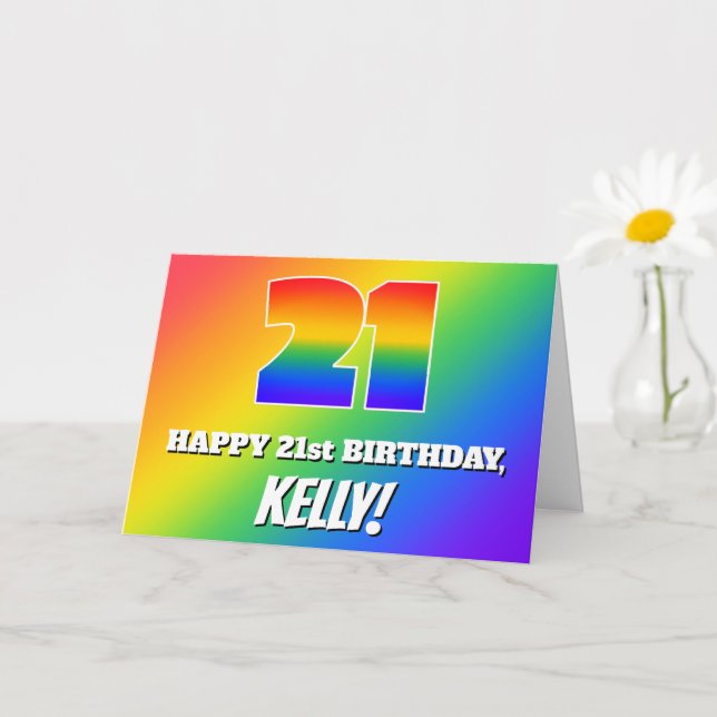 21st Birthday: Multicolored Rainbow Pattern # 21 Card (Small Plant)