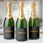 21st Birthday Name 2004 Black Gold Elegant Chic<br><div class="desc">Vintage Birthday Black & Gold Elegant Label. Celebrate your milestone with our exclusive sparkling wine birthday label. The meticulously designed label with stunning black and gold hues effortlessly enhances the visual appeal of your favourite sparkling wine. The year prominently featured on the label, adds a nostalgic throwback to the year...</div>