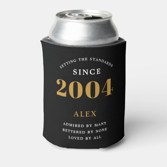 21st Birthday Name 2004 Black Gold Elegant Chic Can Cooler (Can Back)