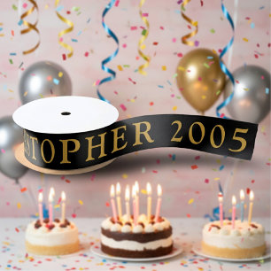 21st Birthday Name 2005 Black Gold Elegant Chic Satin Ribbon