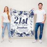 21st birthday Navy Balloons Fleece Blanket<br><div class="desc">A gorgeous navy and silver balloon happy 21st birthday fleece blanket. This fabulous design is the perfect way to wish someone a happy twenty-first birthday (or any age!) Personalize with our own custom name and message. Blue coloured typography and gorgeous navy blue and silver balloons.</div>