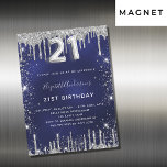 21st birthday navy blue silver glitter luxury magnetic invitation<br><div class="desc">A modern,  stylish and glamourous invitation magnet for a 21st birthday party.  A navy blue background,  decorated with faux silver glitter,  sparkles.  The blue colour is uneven. Personalize and add your name and party details.  Number 21 is written with a balloon style font,  script.</div>