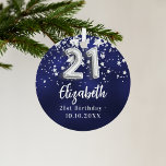 21st birthday navy blue silver stars metal ornament<br><div class="desc">A navy blue background colour with faux silver stars. The blue colour is uneven.  Add your name,  text/date</div>