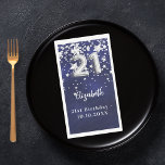 21st Birthday navy blue silver stars Napkin<br><div class="desc">For a 21st birthday celebration. A navy blue background colour with faux silver stars. The blue colour is uneven.  Add your name,  text.</div>