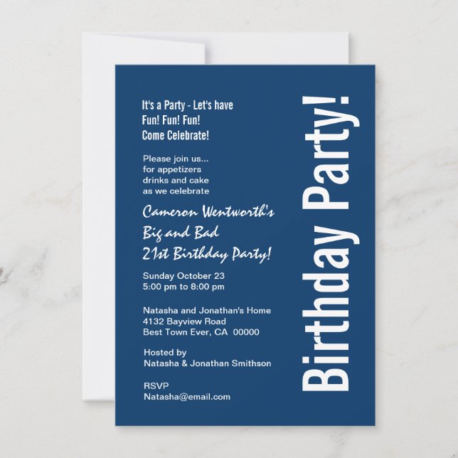 21st Birthday Navy Blue White Budget V101C Invitation (Front)