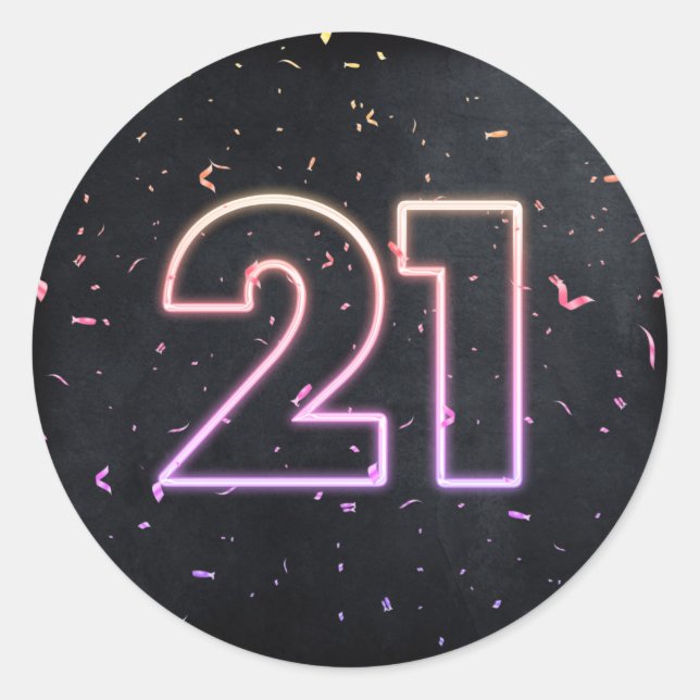 21st Birthday Neon Sign On Black  Classic Round Sticker (Front)
