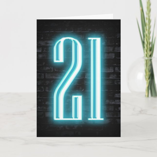 21st Birthday Neon Sign on Brick Card (Front)