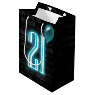 21st Birthday Neon Sign on Brick Medium Gift Bag