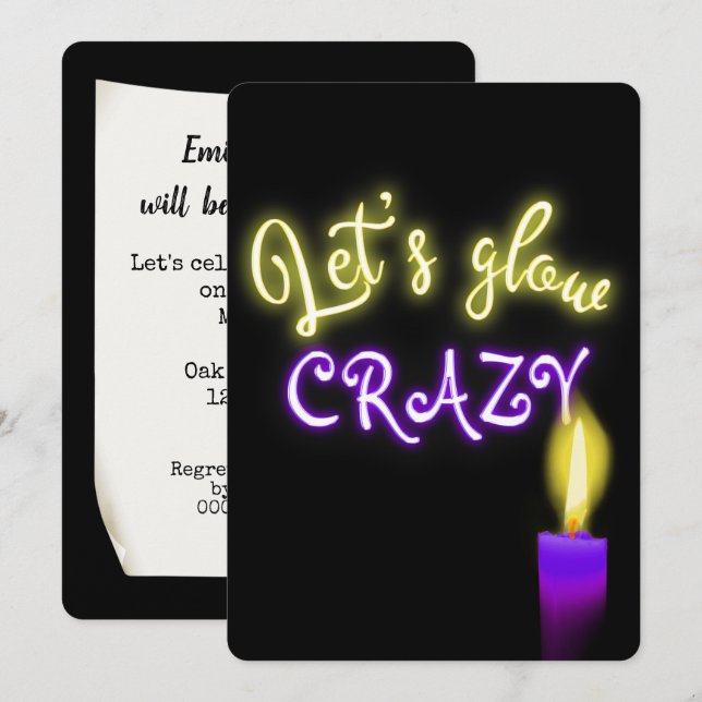 21st Birthday Neon Sign with Candle Invitation (Front/Back)