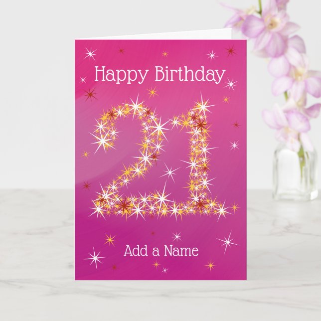 21st Birthday - Number 21 in Stars Pink Purple Card (Orchid)