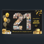 21st Birthday Number 21 Photo Collage Black Gold Banner<br><div class="desc">Make a big statement on their big day with this Custom Photo Collage Birthday Party Banner. Turn your favorite memories into a stunning visual celebration. Featuring a bold number-shaped photo collage, this design allows you to showcase a lifetime of highlights or the best moments from the past year. Whether it’s...</div>