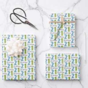 21st Birthday Numbers Green Blue Wrapping Paper Sheet