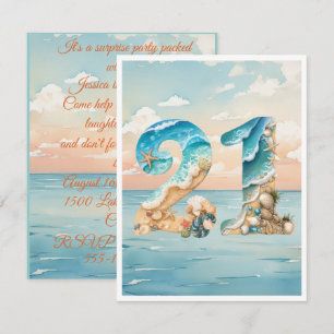 21st Birthday Ocean Theme Digital Download Invitation