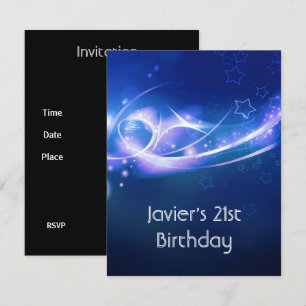 21st Birthday Party Abstract Blue Explode Modern 2 Invitation