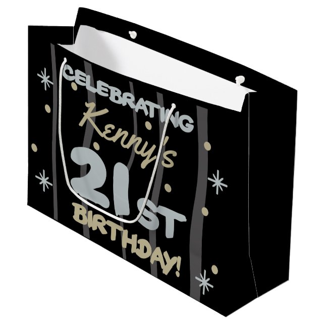 21st Birthday Party Add Your Name Large Gift Bag (Front Angled)