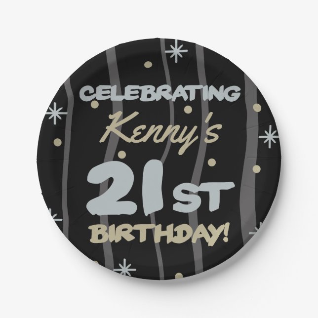 21st Birthday Party Add Your Name Paper Plate (Front)