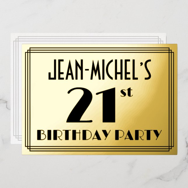 21st Birthday Party — Art Deco Look “21” + Name (Front/Back)
