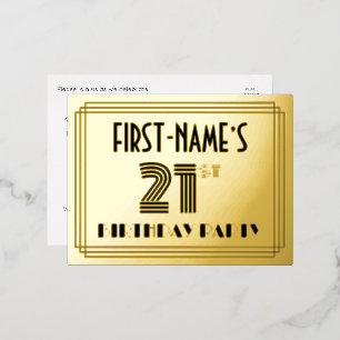 21st Birthday Party ~ Art Deco Style “21” + Name Foil Invitation Postcard