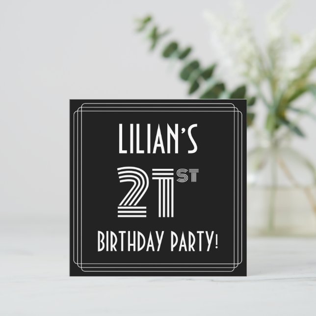 21st Birthday Party: Art Deco Style w/ Custom Name Invitation (Standing Front)