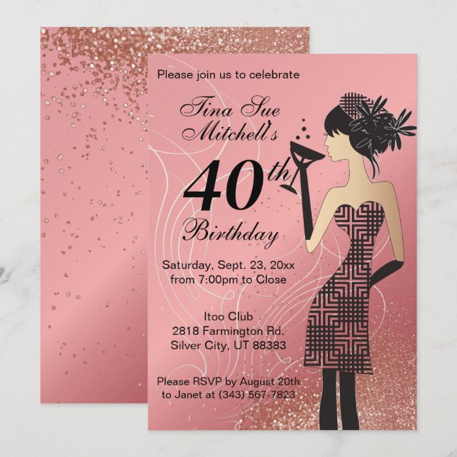 21st Birthday Party Bash - Rose Invitation (Front/Back)