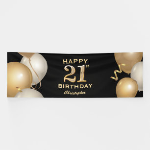 21st Birthday Party Black and Gold Balloons Banner