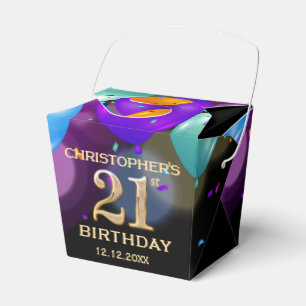 21st Birthday Party Black and Gold Balloons Favor Box