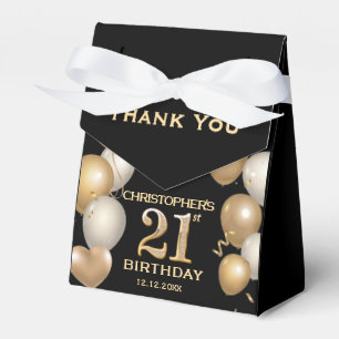 21st Birthday Party Black and Gold Balloons Favor Box