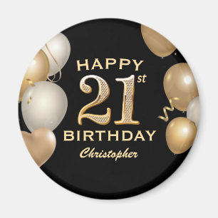 21st Birthday Party Black and Gold Balloons Magnet