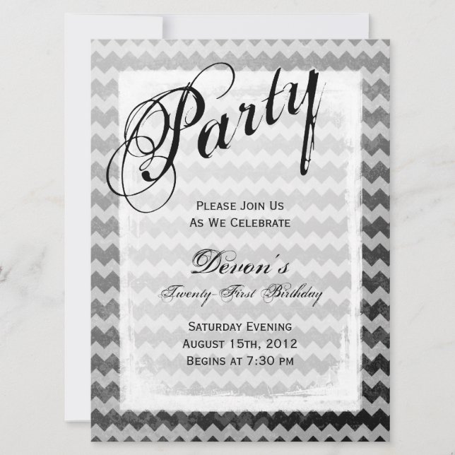 21st Birthday Party Black Chevron Grunge Invites (Front)