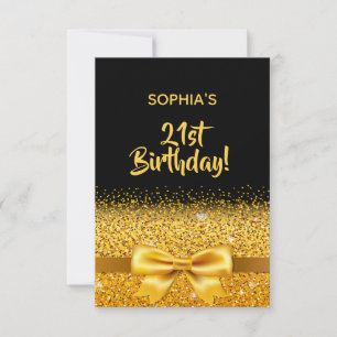 21st birthday party black gold bow elegant invitation