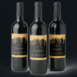 21st birthday party black gold glitter 21 years wine label<br><div class="desc">A wine label for a girly and glamourous 21st birthday party.  A chic black background,  decorated with faux gold glitter drips,  paint dripping look.   Personalize and add a date,  name,  age 21. The text: The name is written with a modern hand lettered style script. Golden letters.</div>