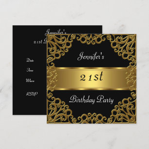 21st birthday Party Black Gold Invitation