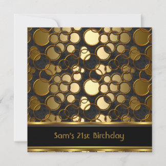 21st Birthday Party Black Gold Ornate Jewel Mans Invitation