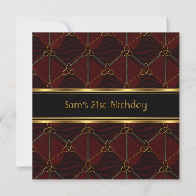 21st Birthday Party Black Leather Gold Mans Invitation (Front)
