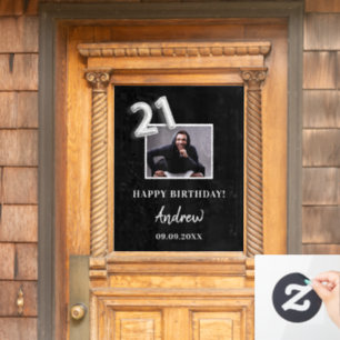 21st birthday party black photo name guy window cling