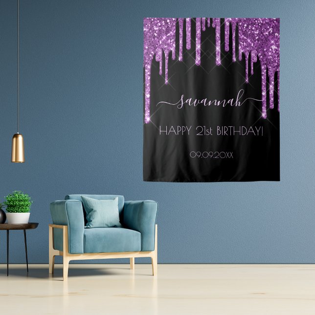 21st birthday party black purple glitter glam tapestry (Creator Uploaded)