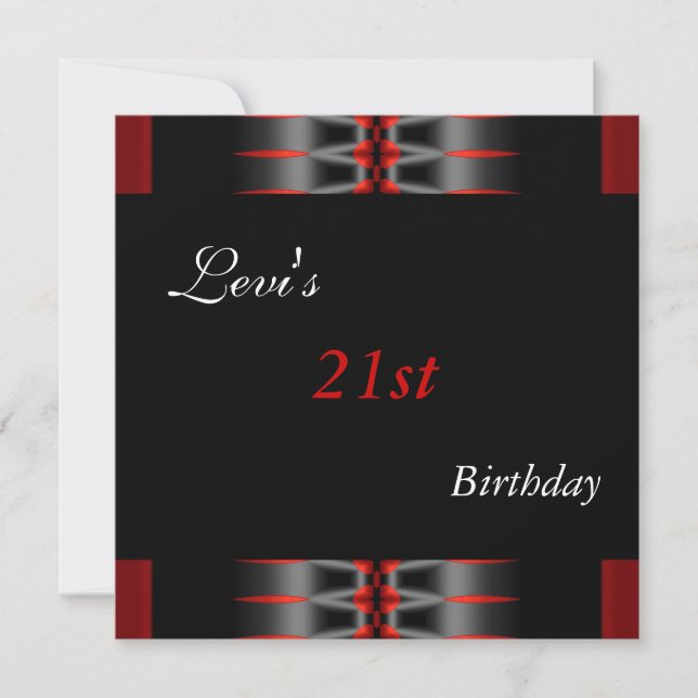 21st Birthday Party Black Red Invite Mens (Front)