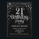 21st Birthday Party - Black & Silver Invitation<br><div class="desc">21st Birthday Party Invitation.
Elegant design in black and faux glitter silver. Features stylish script font and confetti. Message me if you need custom age.</div>
